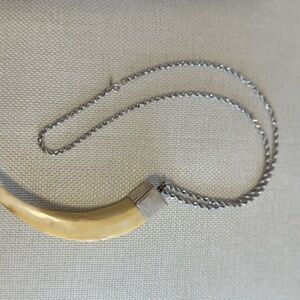 Chic Silver and Bone Tusk Cream Horn Necklace